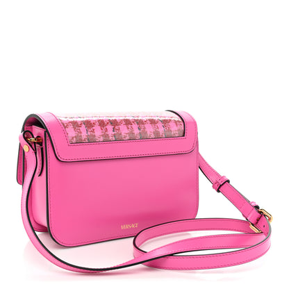 Versace Calfskin Vinyl Small Houndstooth La Medusa Crossbody Bag Pink Multicolor 3 of 13