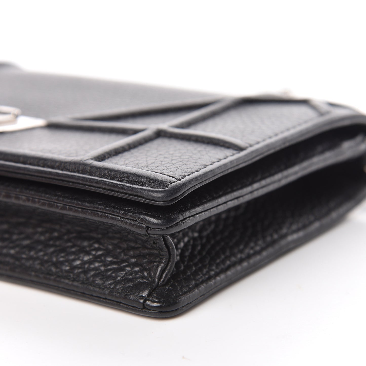 Grained Calfskin Diorama Wallet on Chain Pouch Black
