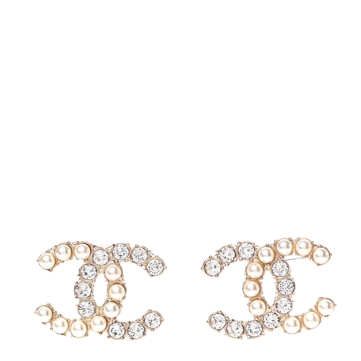 Chanel Crystal Pearl CC Dazzling Domino Earrings Gold 1 of 5