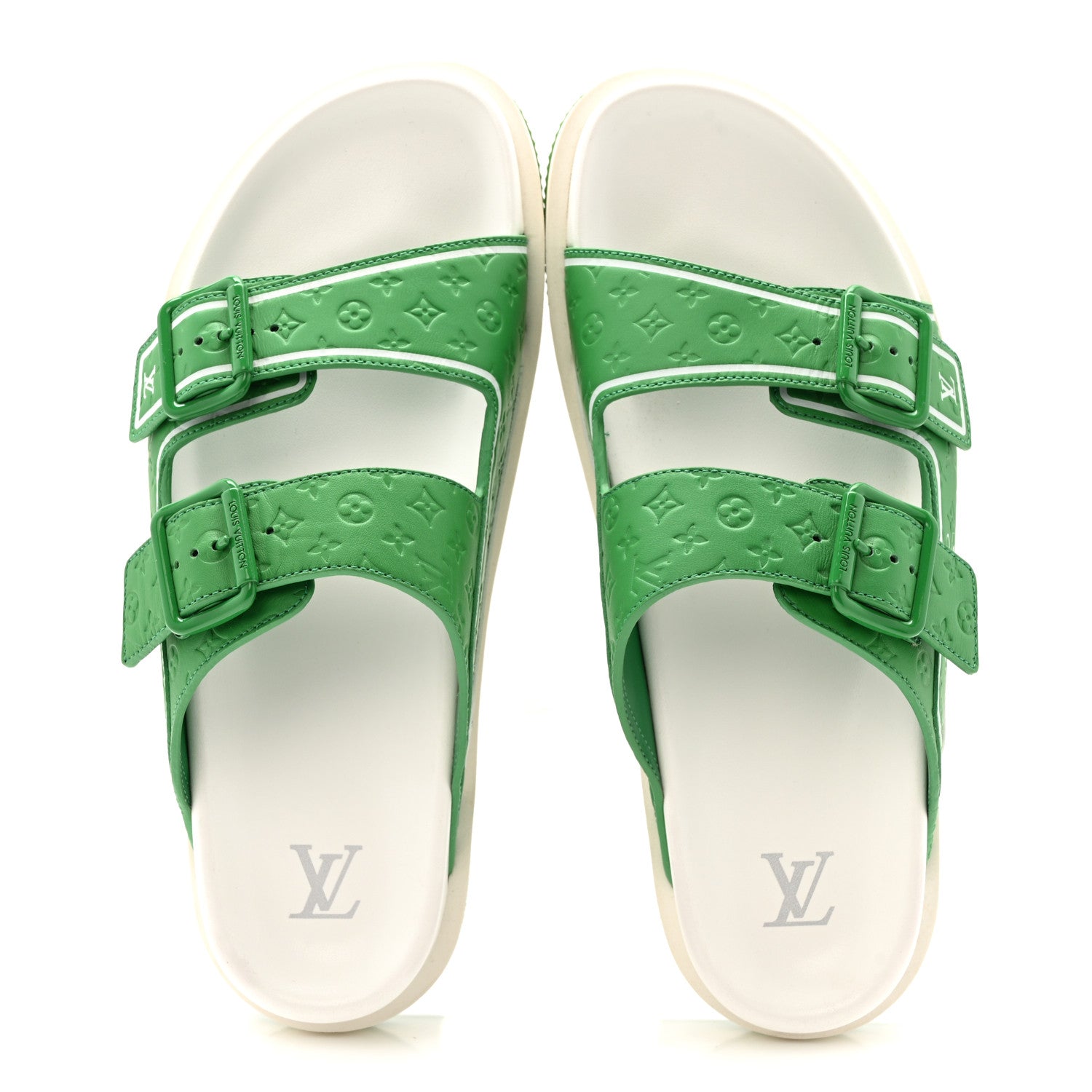 Louis Vuitton Calfskin Embossed Mens Script Trainer Mules 8 Green