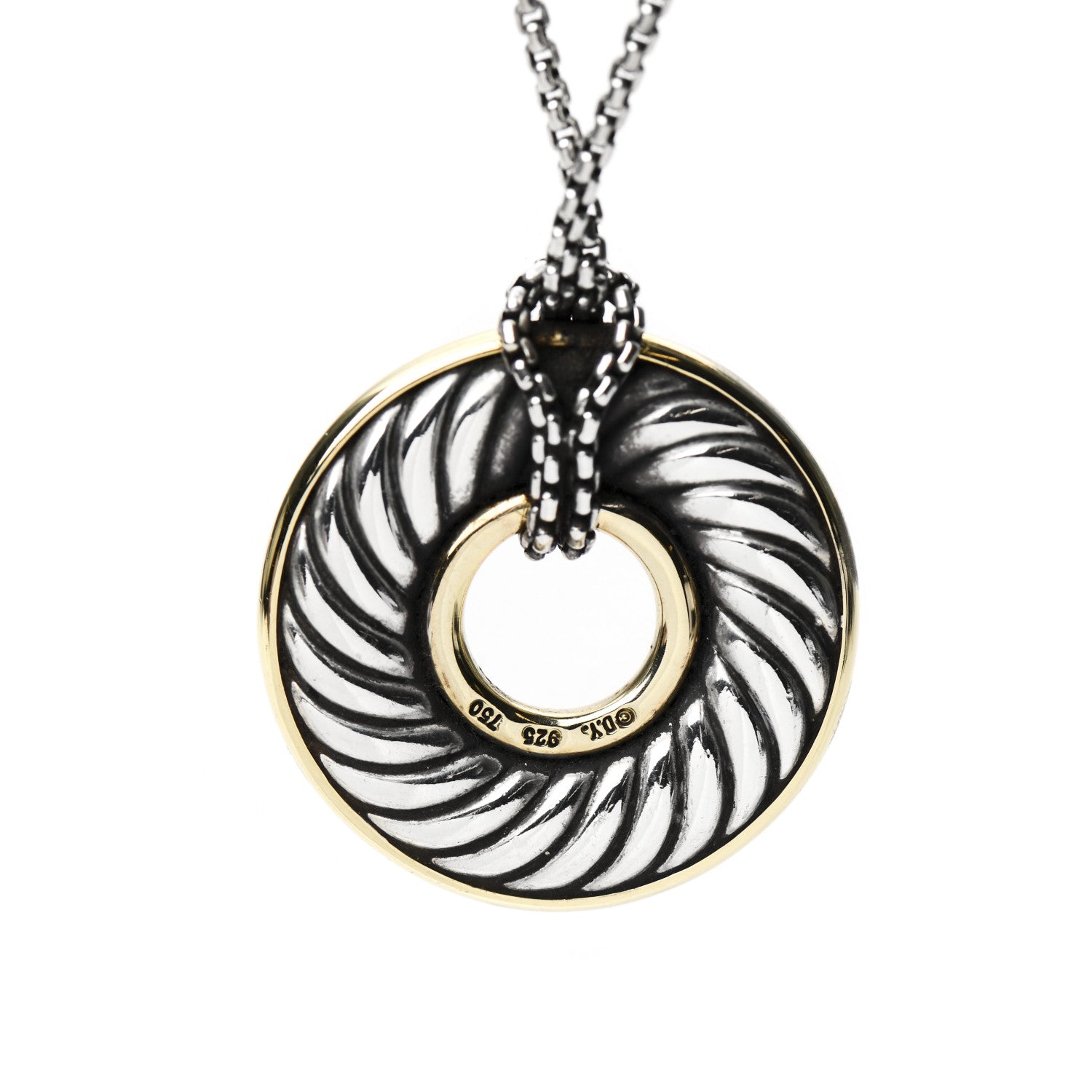 David Yurman Sterling Silver 18K Yellow Gold 30mm Thoroughbred Pendant Necklace 4 of 6