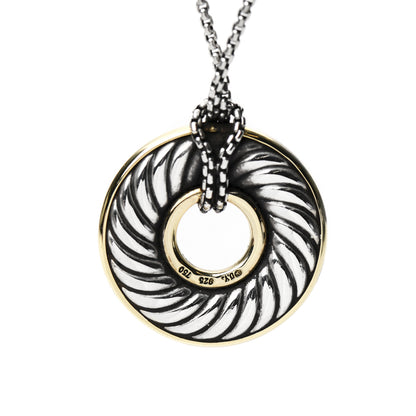 David Yurman Sterling Silver 18K Yellow Gold 30mm Thoroughbred Pendant Necklace 4 of 6
