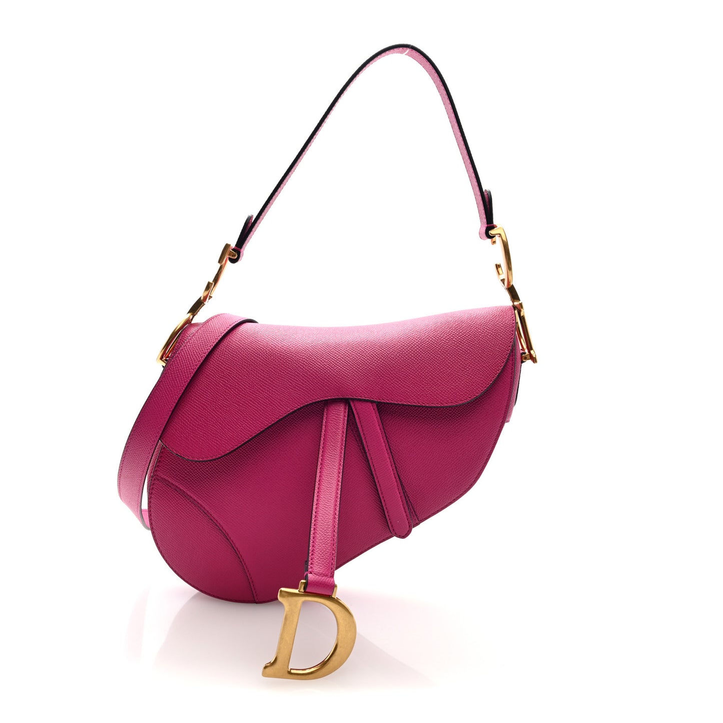 Grained Calfskin Saddle Bag With Strap Fuchsia