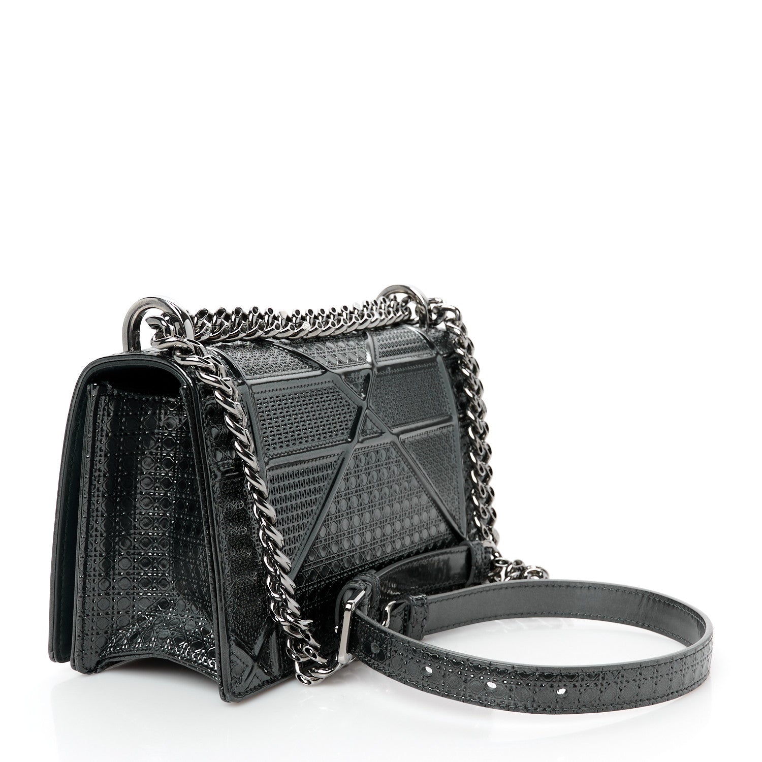 Christian Dior Metallic Patent Micro-Cannage Small Diorama Flap Bag Onyx Black 3 of 10
