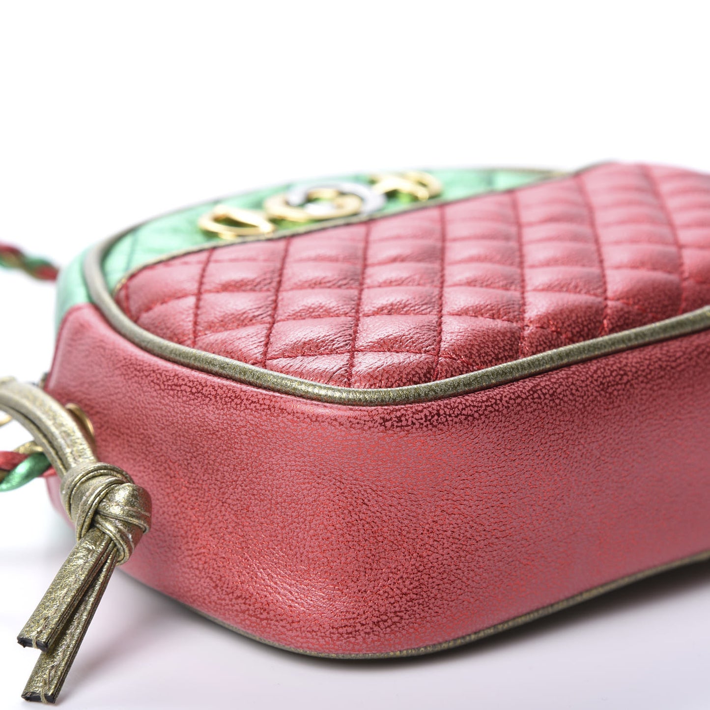 Laminated Nappa Trapuntata Mini Zumi Dome Shoulder Bag Rosso Jasmine Green Rame