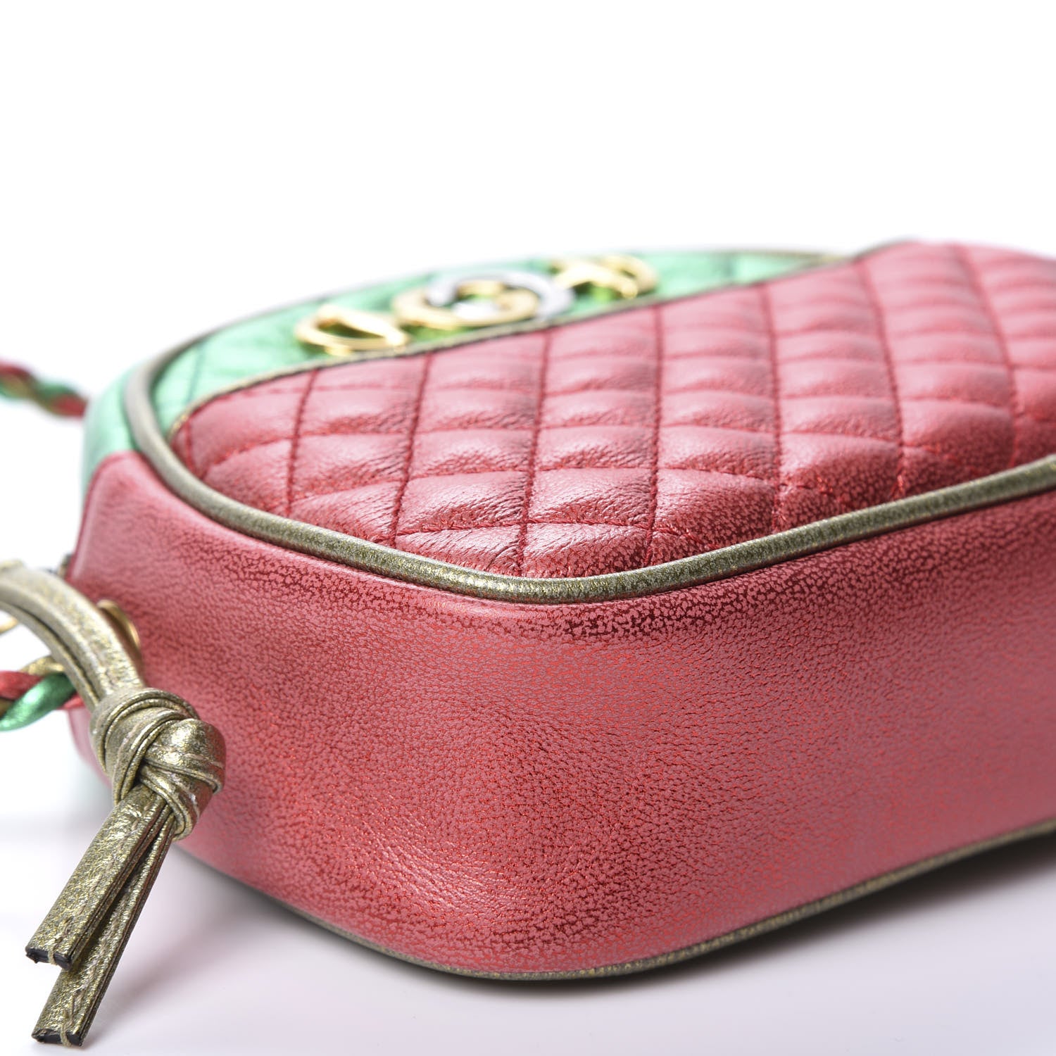 Gucci Laminated Nappa Trapuntata Mini Zumi Dome Shoulder Bag Rosso Jasmine Green Rame 5 of 9