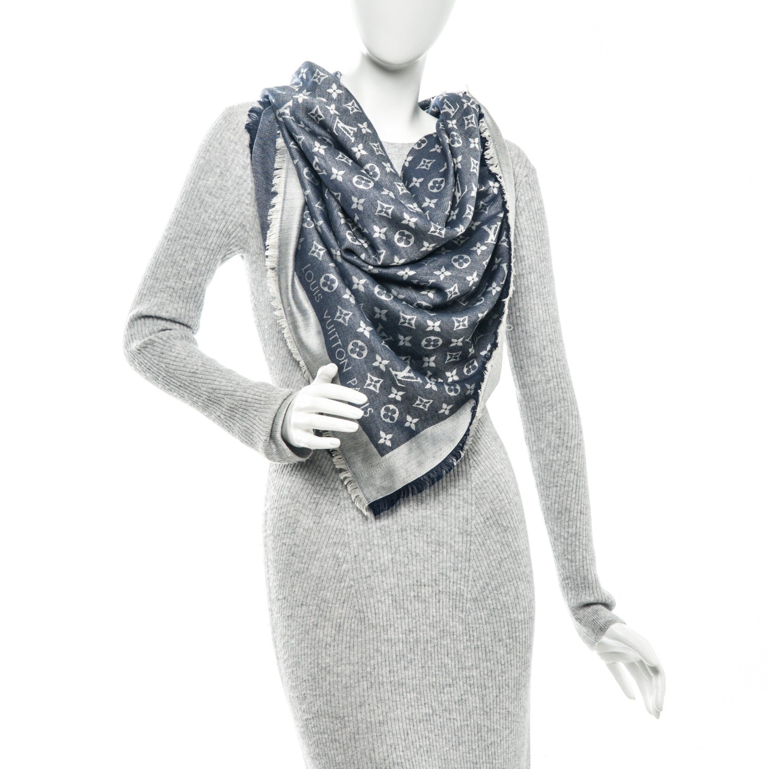 Louis Vuitton Wool Silk Monogram Denim Shawl Blue 2 of 5