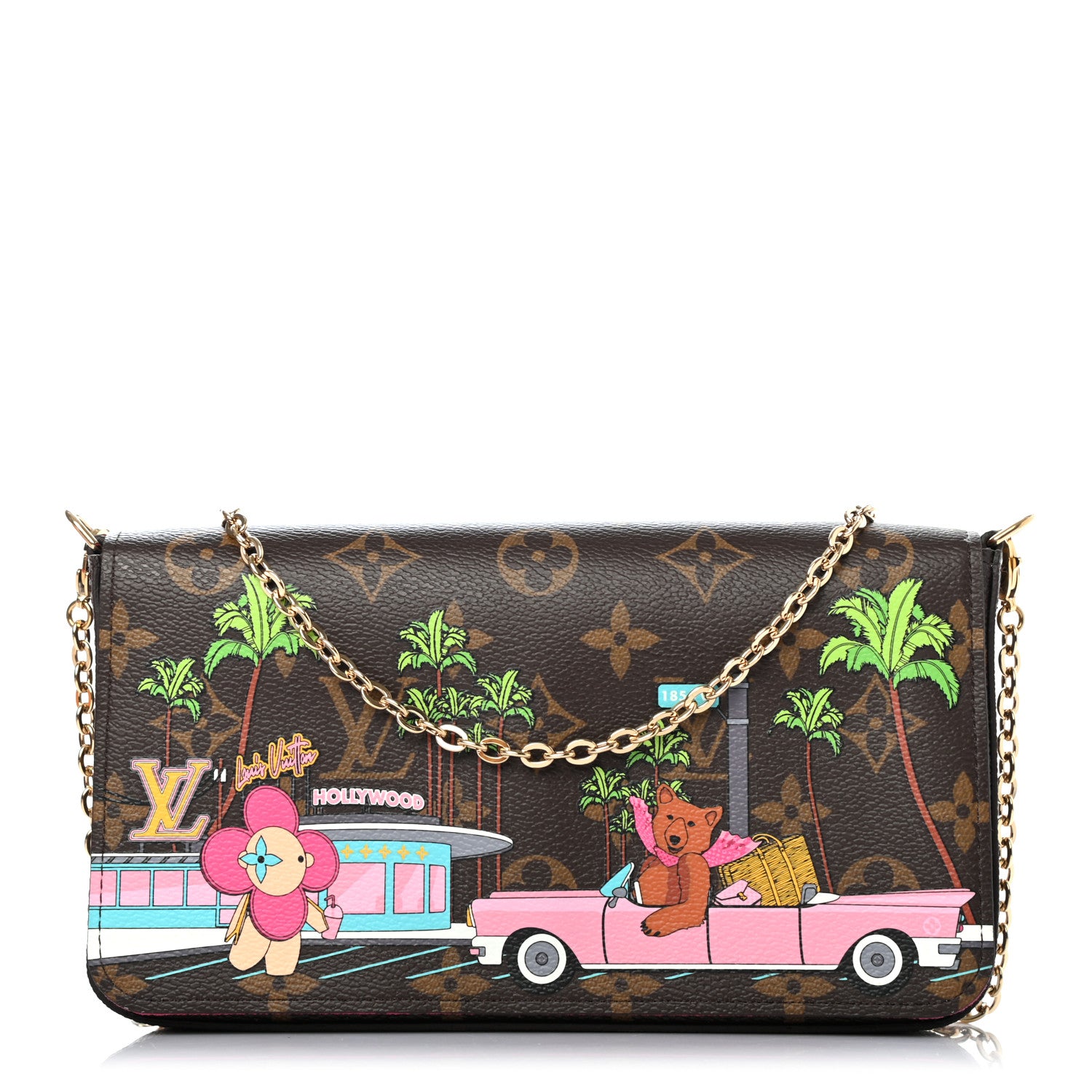 Louis Vuitton Monogram 2021 Christmas Animation Hollywood Pochette Felicie Chain Wallet Fuchsia 1 of 8