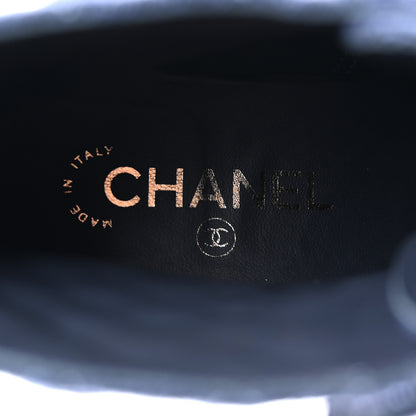 Chanel Denim Calfskin Quilted Lace Up Combat Boots 38.5 Blue 8 of 9