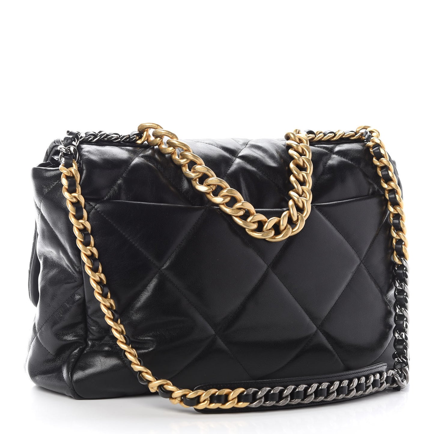 Shiny Goatskin Quilted Maxi Chanel 19 Flap Black