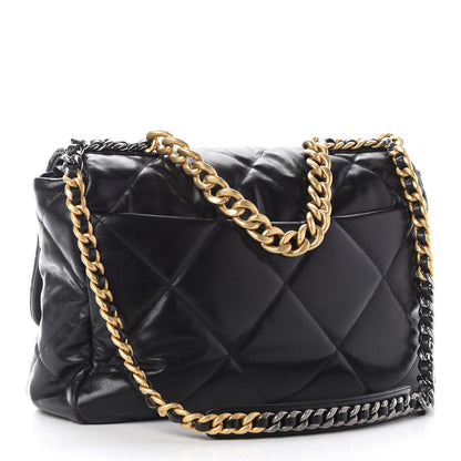 Chanel Shiny Goatskin Quilted Maxi Chanel 19 Flap Black 3 of 9