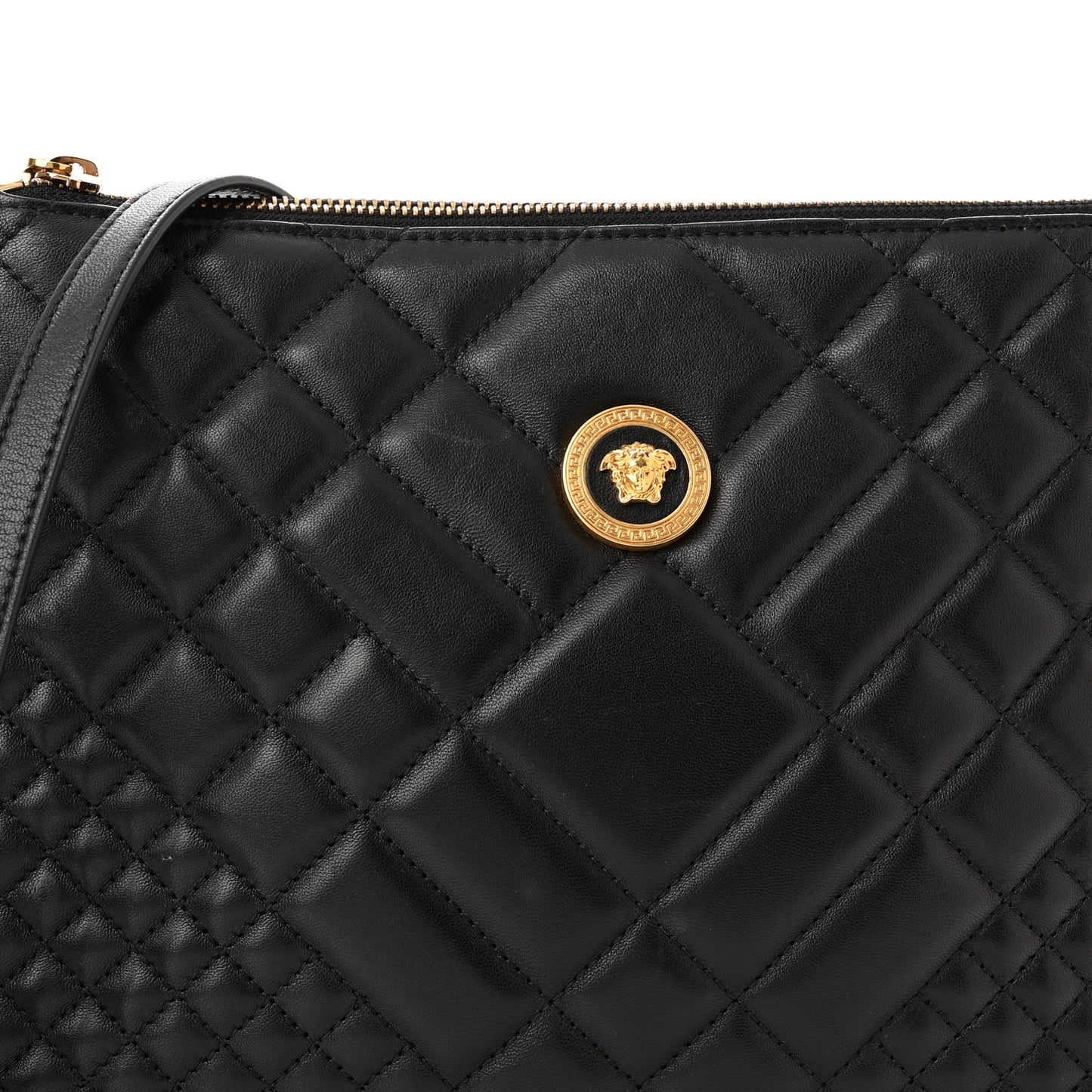Calfskin Quilted Large Tribute Icon Crossbody Pouch Black