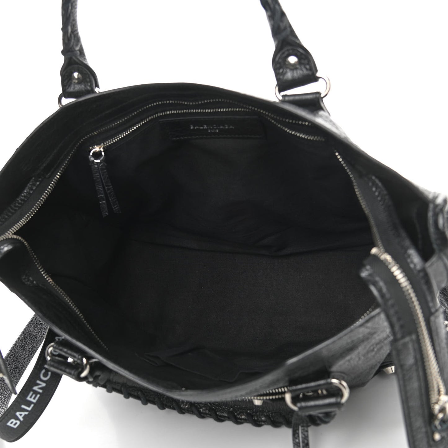 Agneau Classic Silver Hardware City Logo Strap Black White