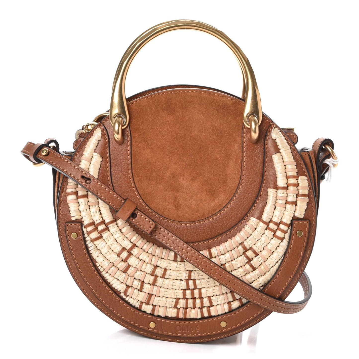 Calfskin Suede Raffia Small Pixie Bag Caramel