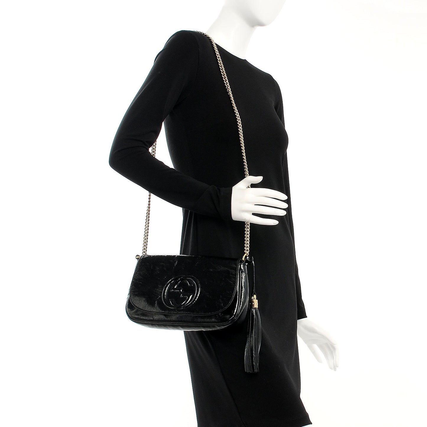 Patent Medium Soho Flap Crossbody Black