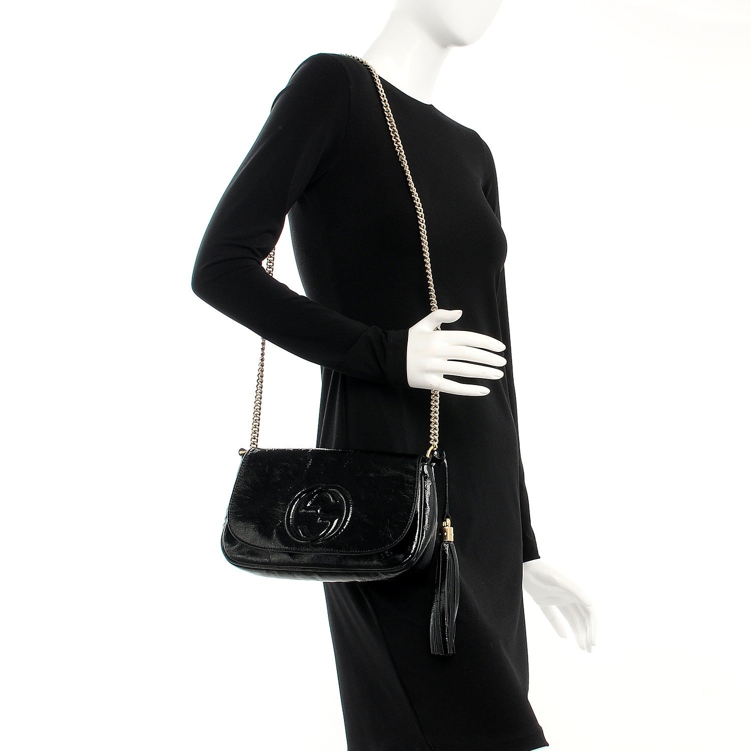 Gucci Patent Medium Soho Flap Crossbody Black 2 of 8