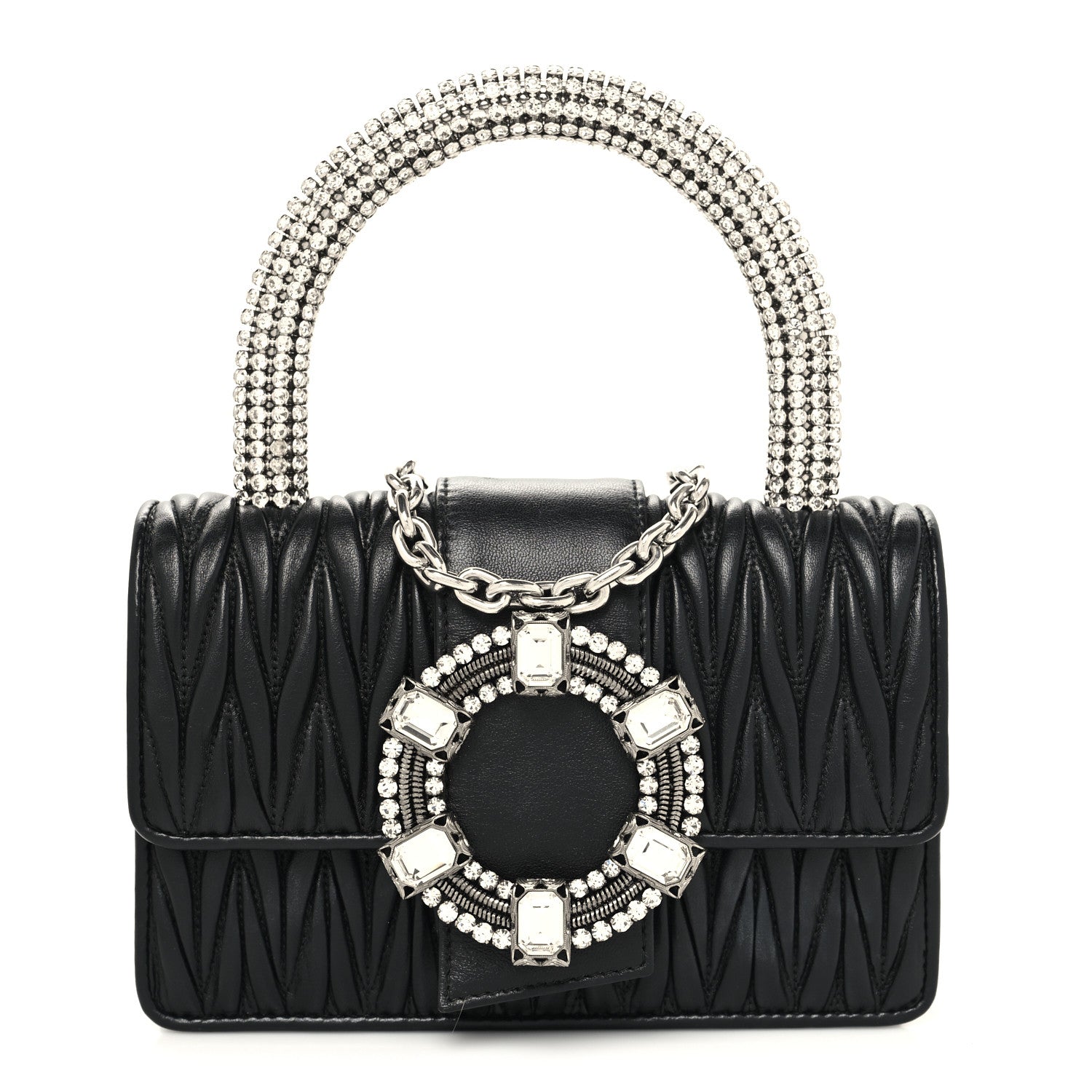 Miu Miu Nappa Matelasse Crystal Embellished Lady Top Handle Bag Black 3 of 10