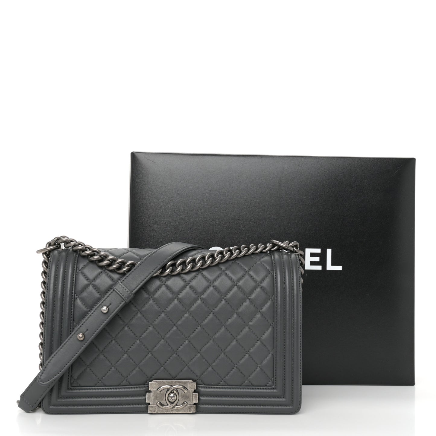 Lambskin Quilted New Medium Boy Flap Grey