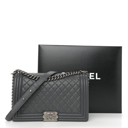 Chanel Lambskin Quilted New Medium Boy Flap Grey 13 of 13