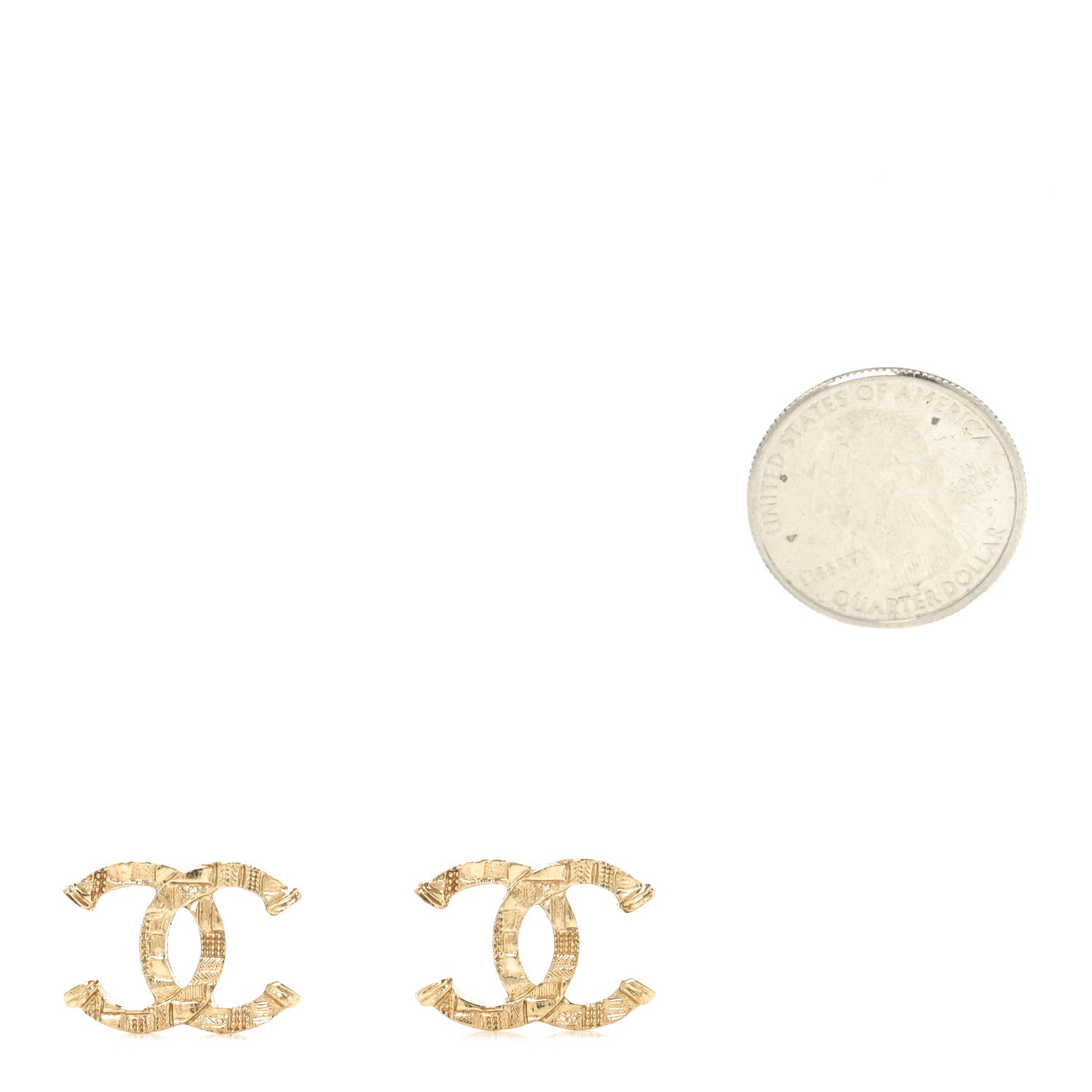 Chanel Metal Tweed Effect CC Earrings Gold 2 of 4