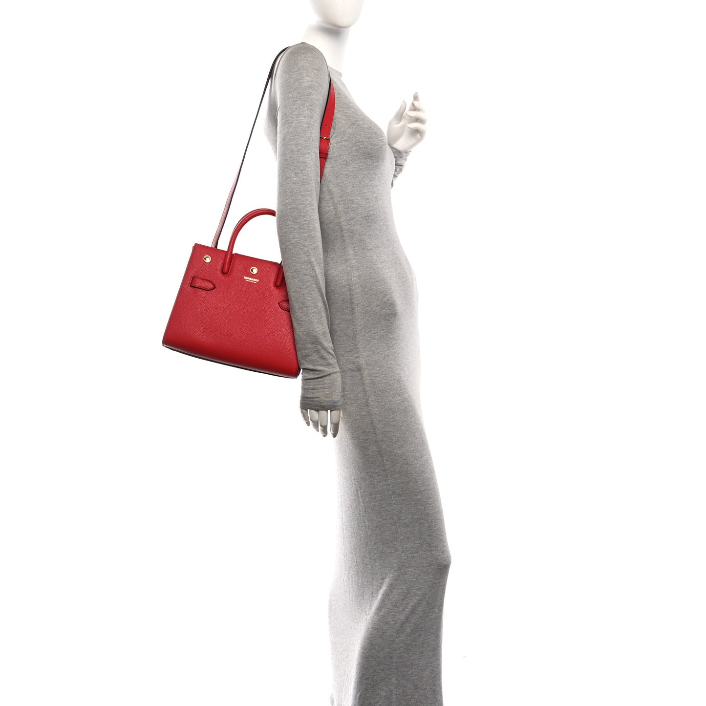 Grainy Calfskin Two Handle Title Bag Red