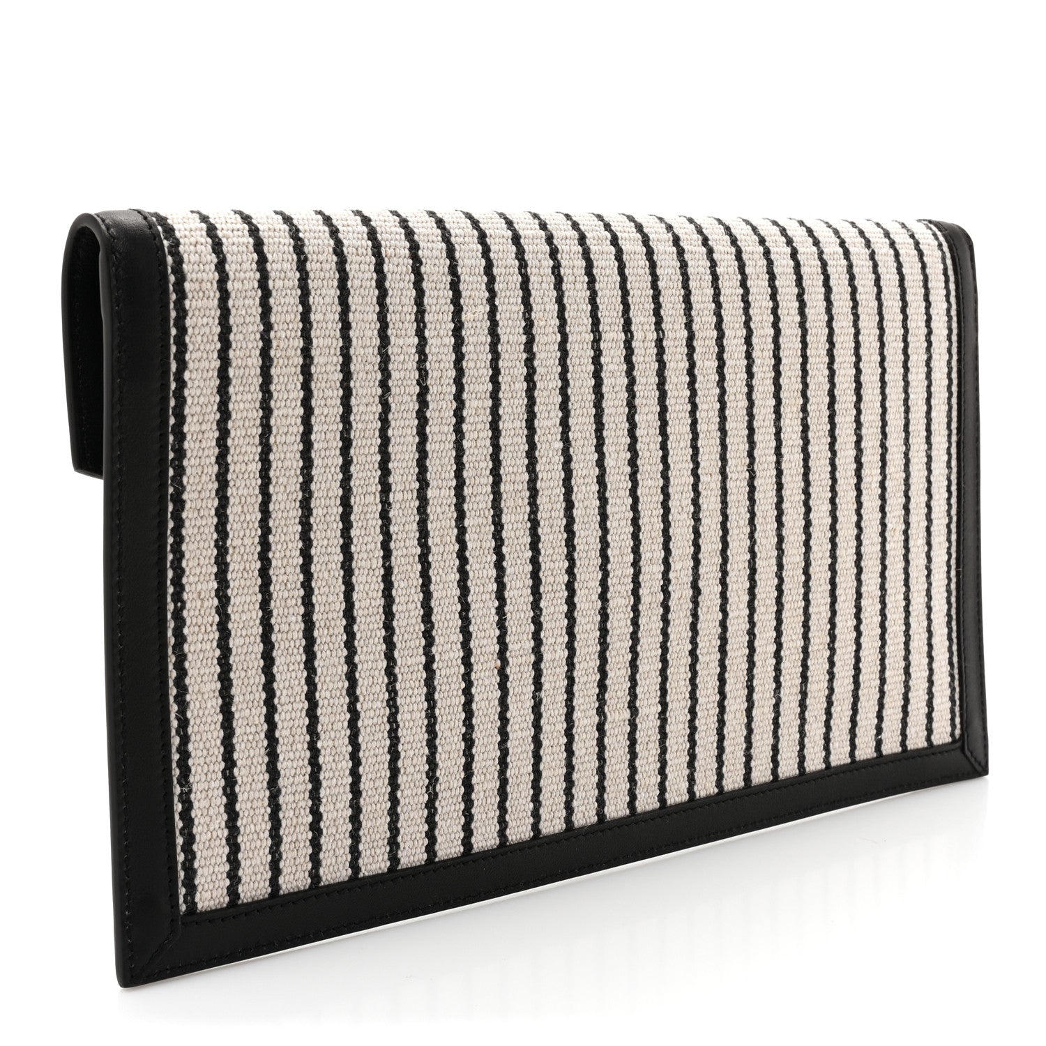 Saint Laurent Canvas Striped Uptown Pouch Beige Black 3 of 10