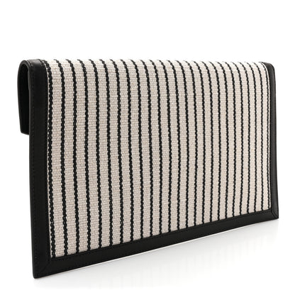 Saint Laurent Canvas Striped Uptown Pouch Beige Black 3 of 10