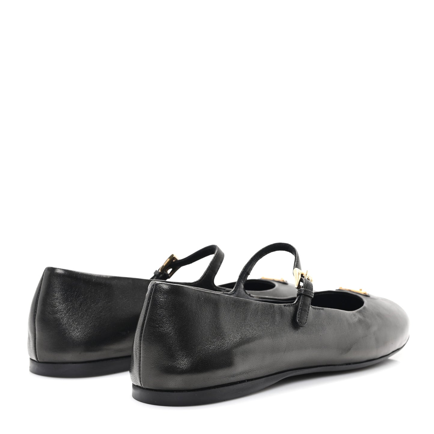 Nappa Metal Triangle Logo Ballet Flats 39.5 Black