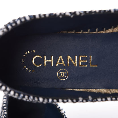 Chanel Tweed Grosgrain CC Espadrilles 38 Black Navy White 6 of 10