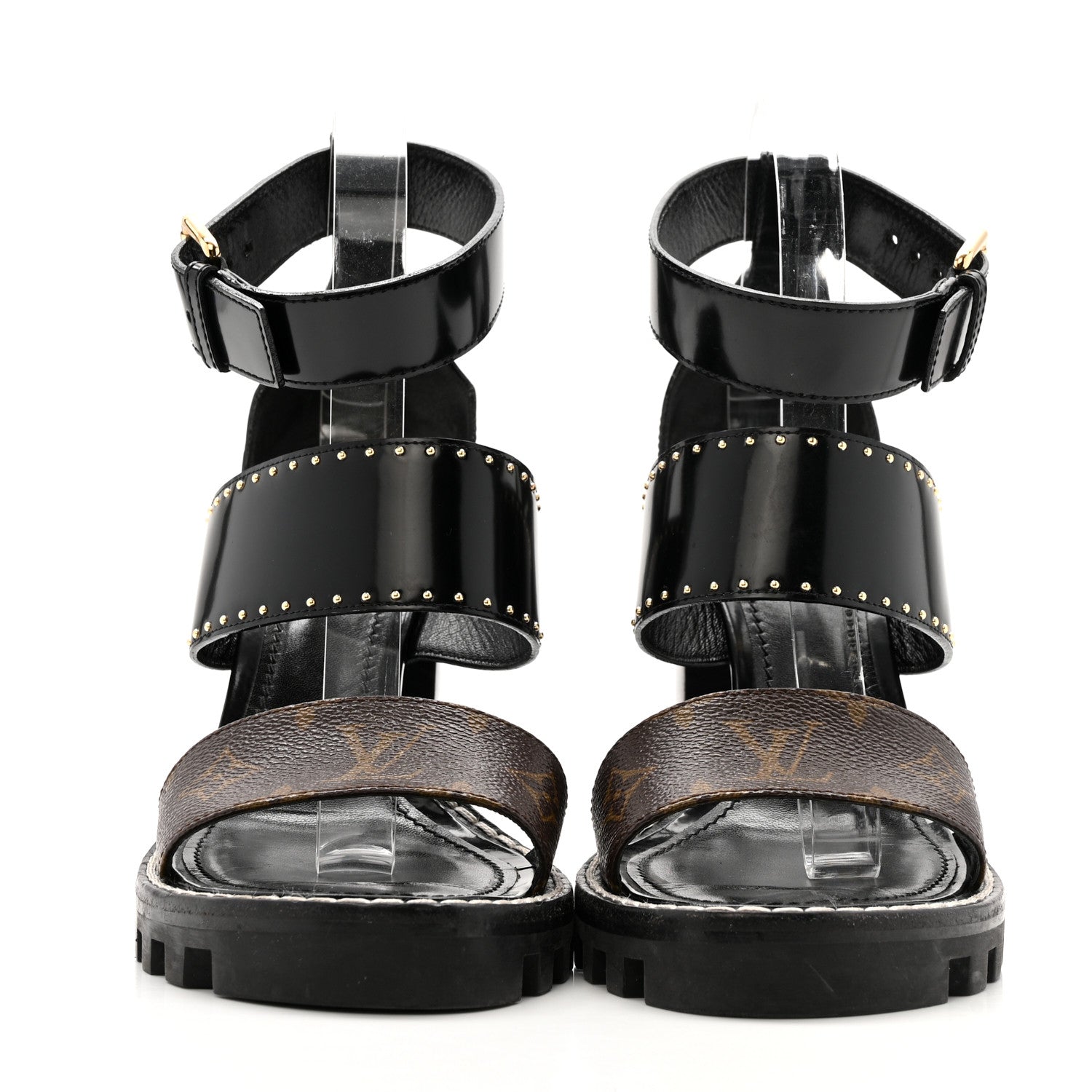 Louis Vuitton Patent Calfskin Monogram Studded Star Trail Sandal 40 Black 3 of 14