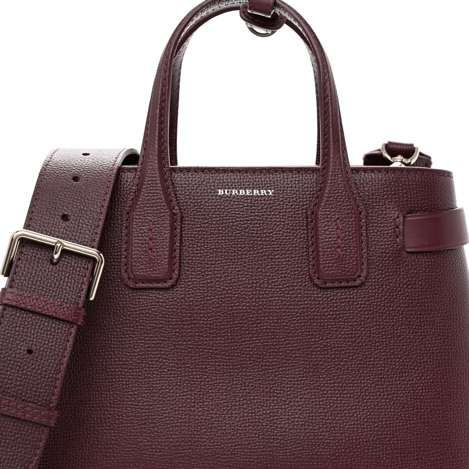 Burberry Grainy Calfskin House Check Small Banner Tote Mahogany Red 9 of 12