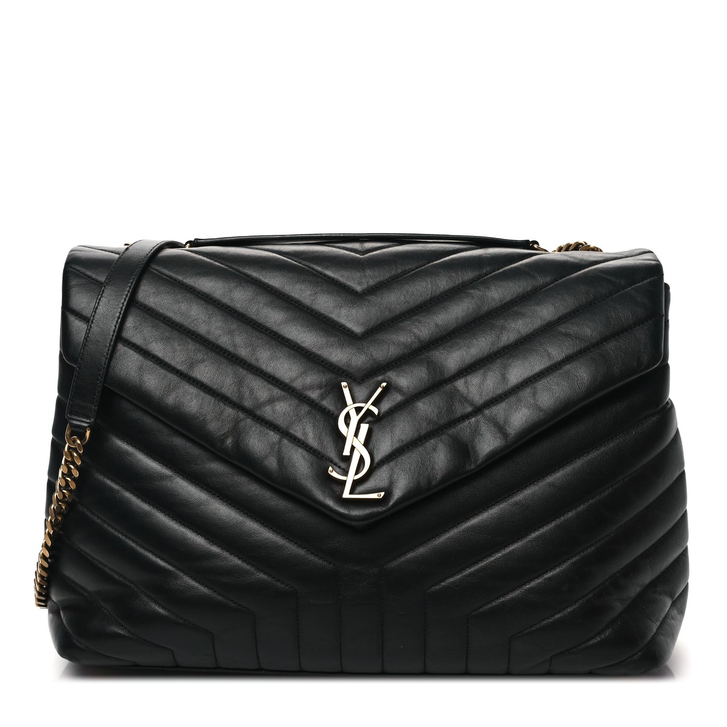 Calfskin Y Quilted Monogram Large Loulou Chain Satchel Black