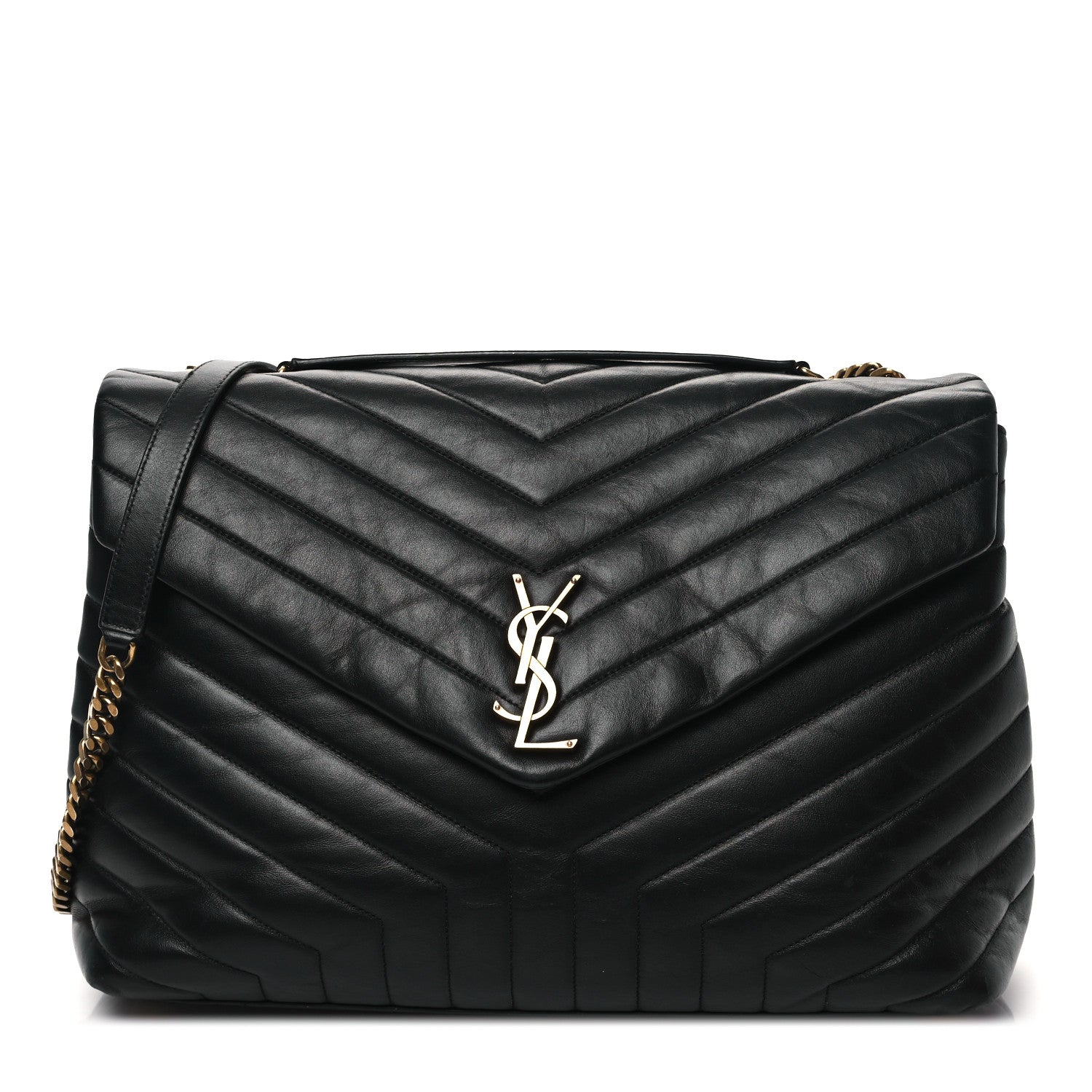 Saint Laurent Calfskin Y Quilted Monogram Large Loulou Chain Satchel Black 1 of 12