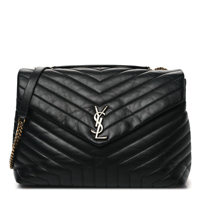 Saint Laurent Calfskin Y Quilted Monogram Large Loulou Chain Satchel Black 1 of 12