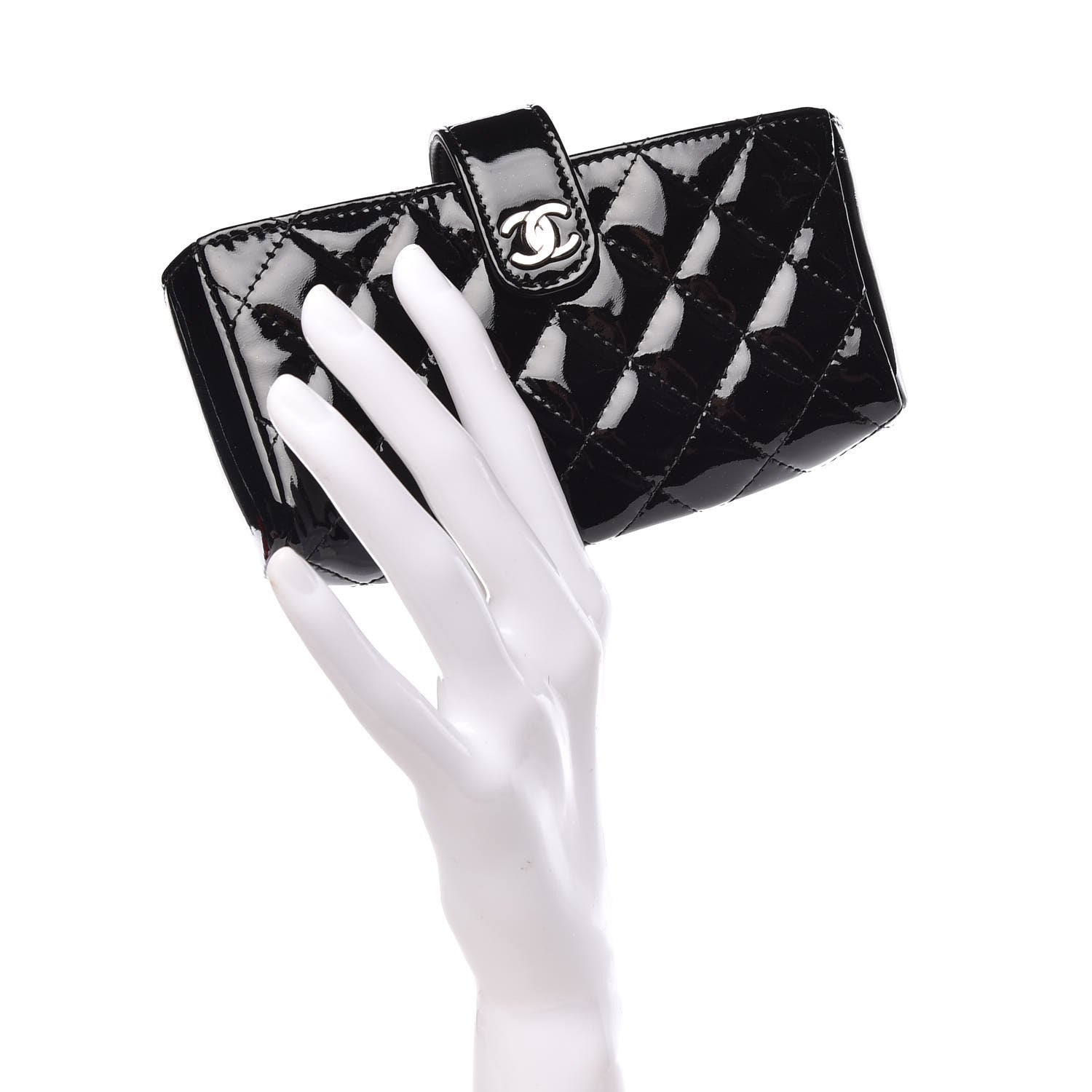 Chanel Patent Quilted Mini Phone Holder Clutch Black 2 of 8