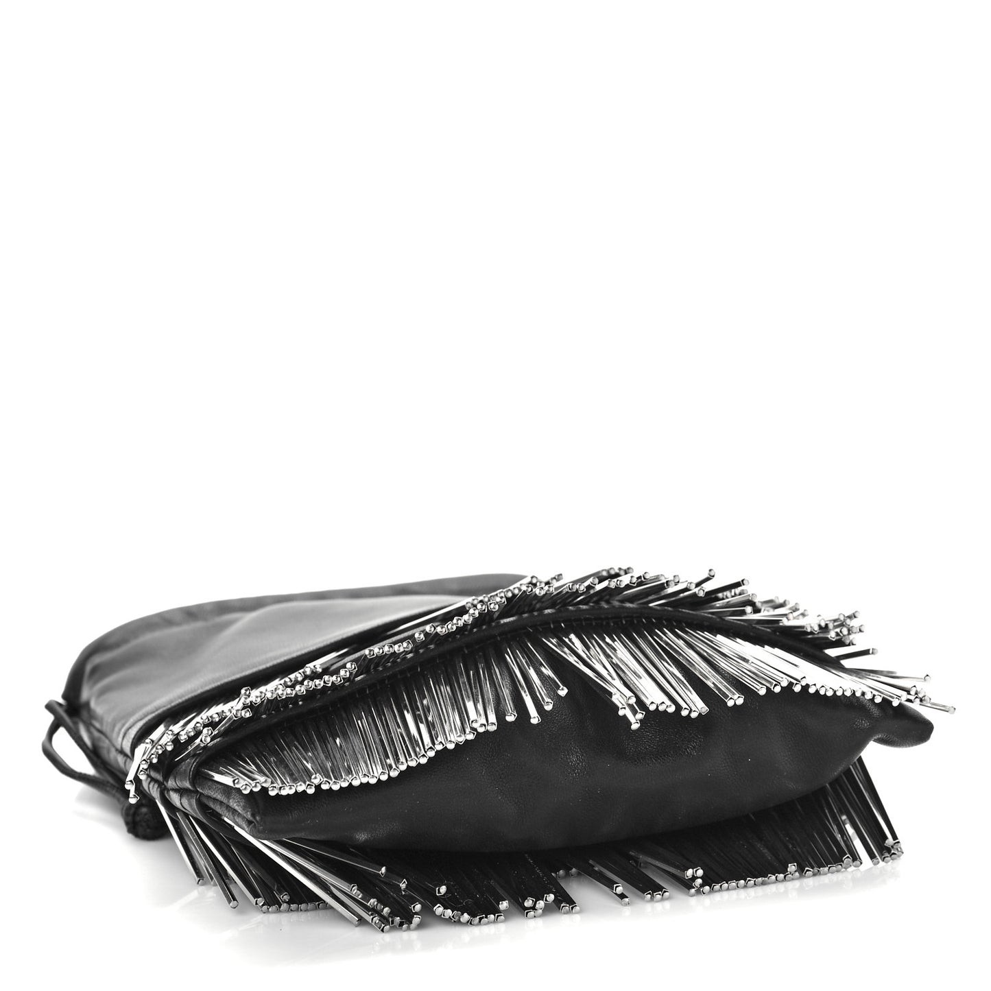Lambskin Bead Fringe Ryan Pouch Black