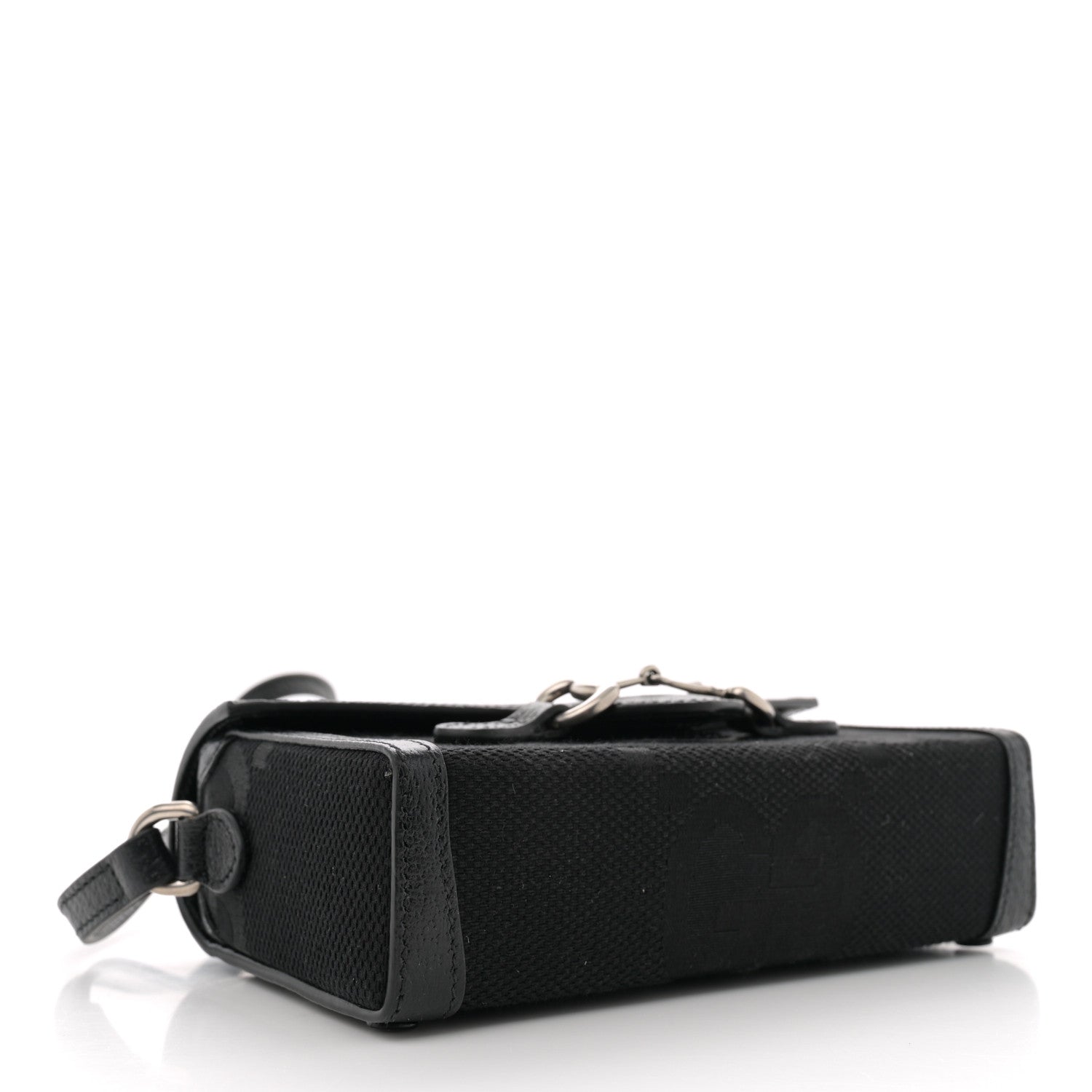 Gucci Monogram Jumbo GG Textured Dollar Calfskin Mini Horsebit 1955 Shoulder Bag Black 4 of 12