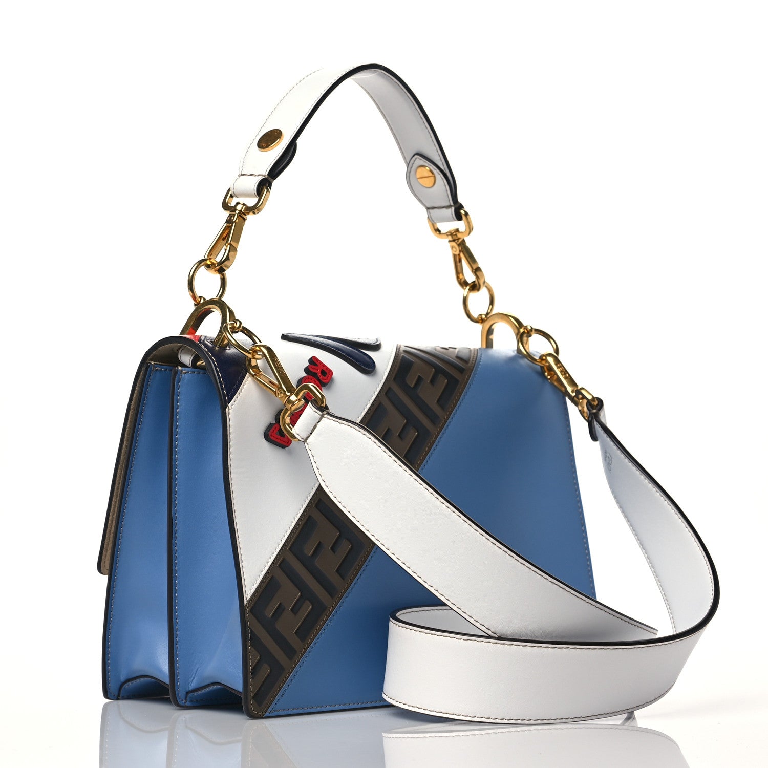 Fendi X FILA Vitello Liberty Mania Bi-Color FF 1974 Embossed Kan I Shoulder Bag White Nebula Multicolor 2 of 8