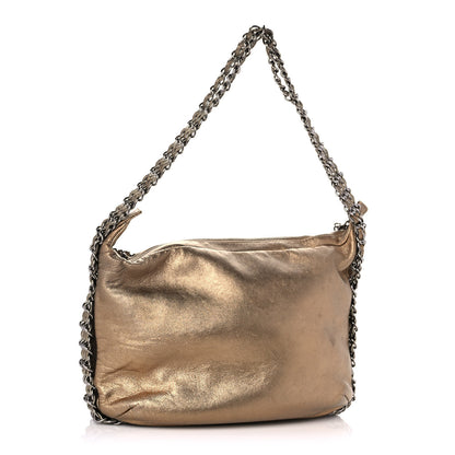 Chanel Metallic Lambskin Triple Chain Hobo Gold 3 of 12