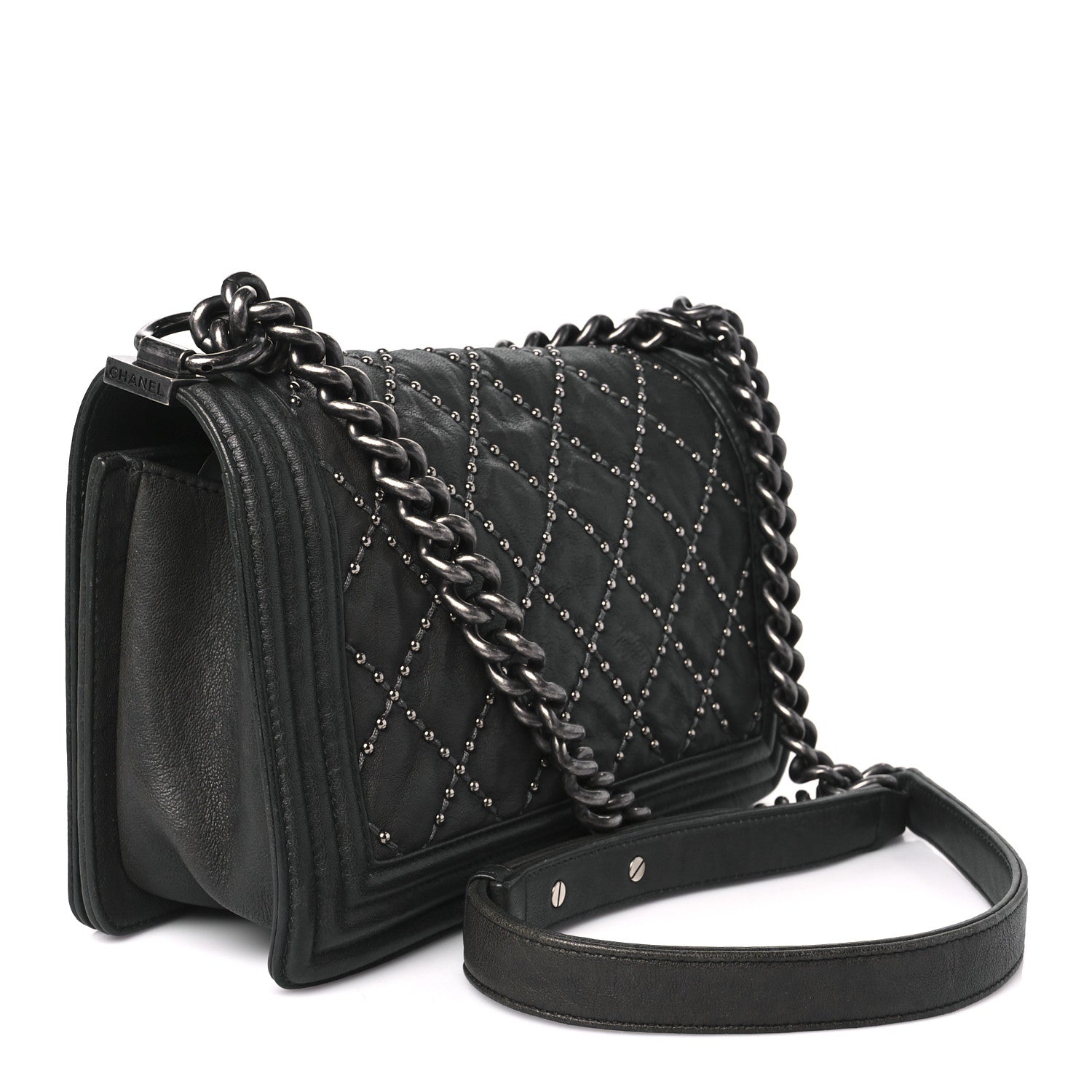 Chanel Crumpled Lambskin Medium Studded Boy Flap Black 3 of 10