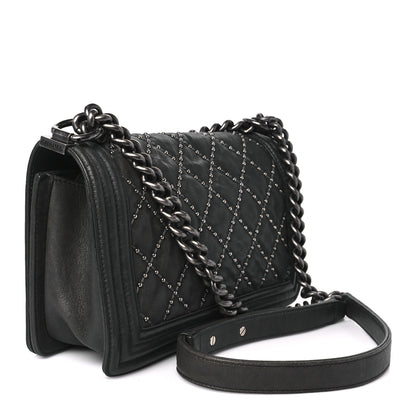 Chanel Crumpled Lambskin Medium Studded Boy Flap Black 3 of 10