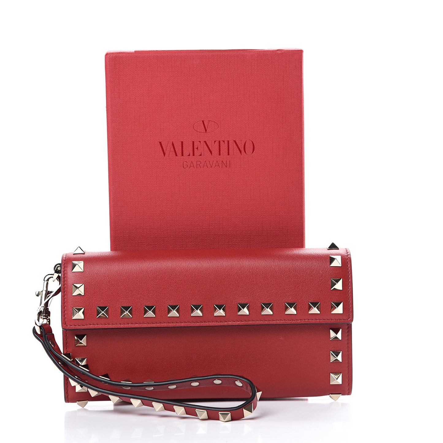 Vitello Rockstud Wristlet Travel Wallet Rosso Valentino