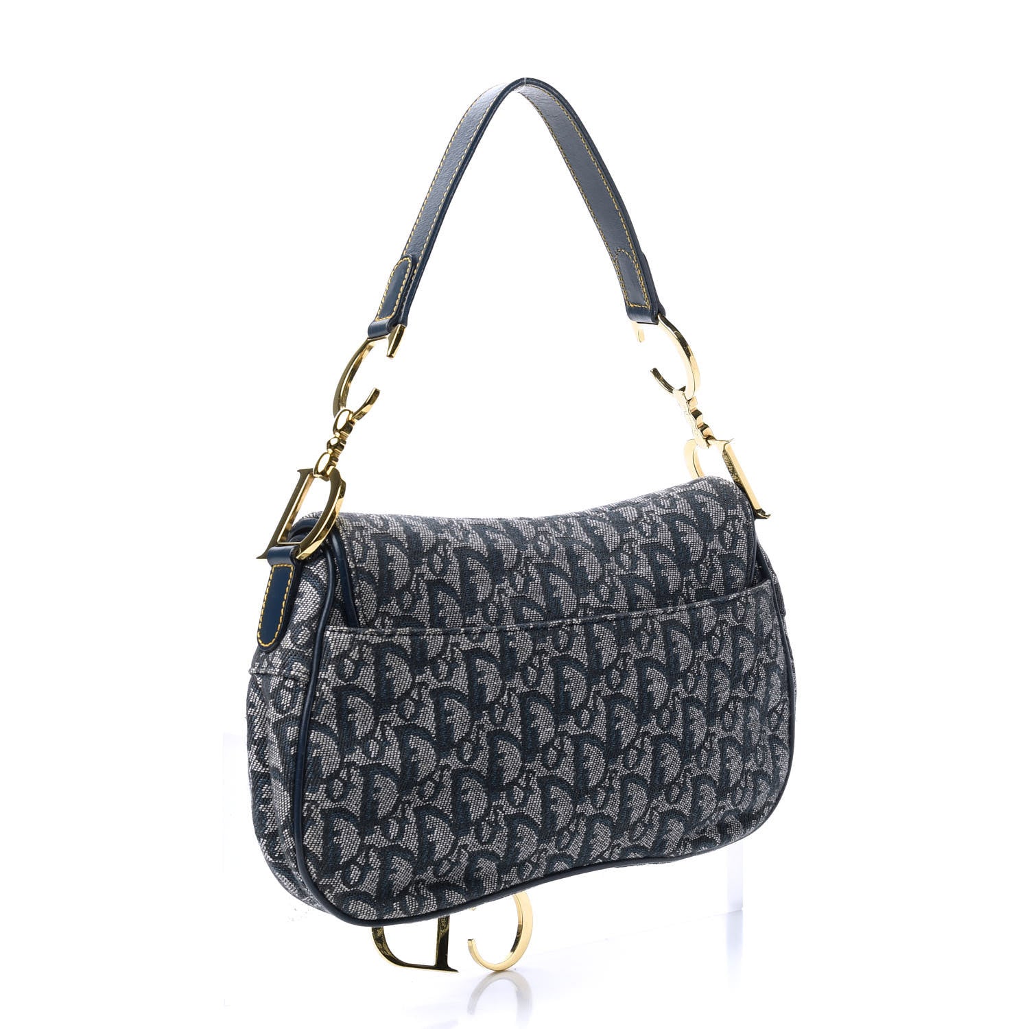 Christian Dior Monogram Double Saddle Bag Navy Blue 3 of 12