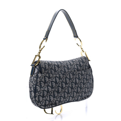 Christian Dior Monogram Double Saddle Bag Navy Blue 3 of 12
