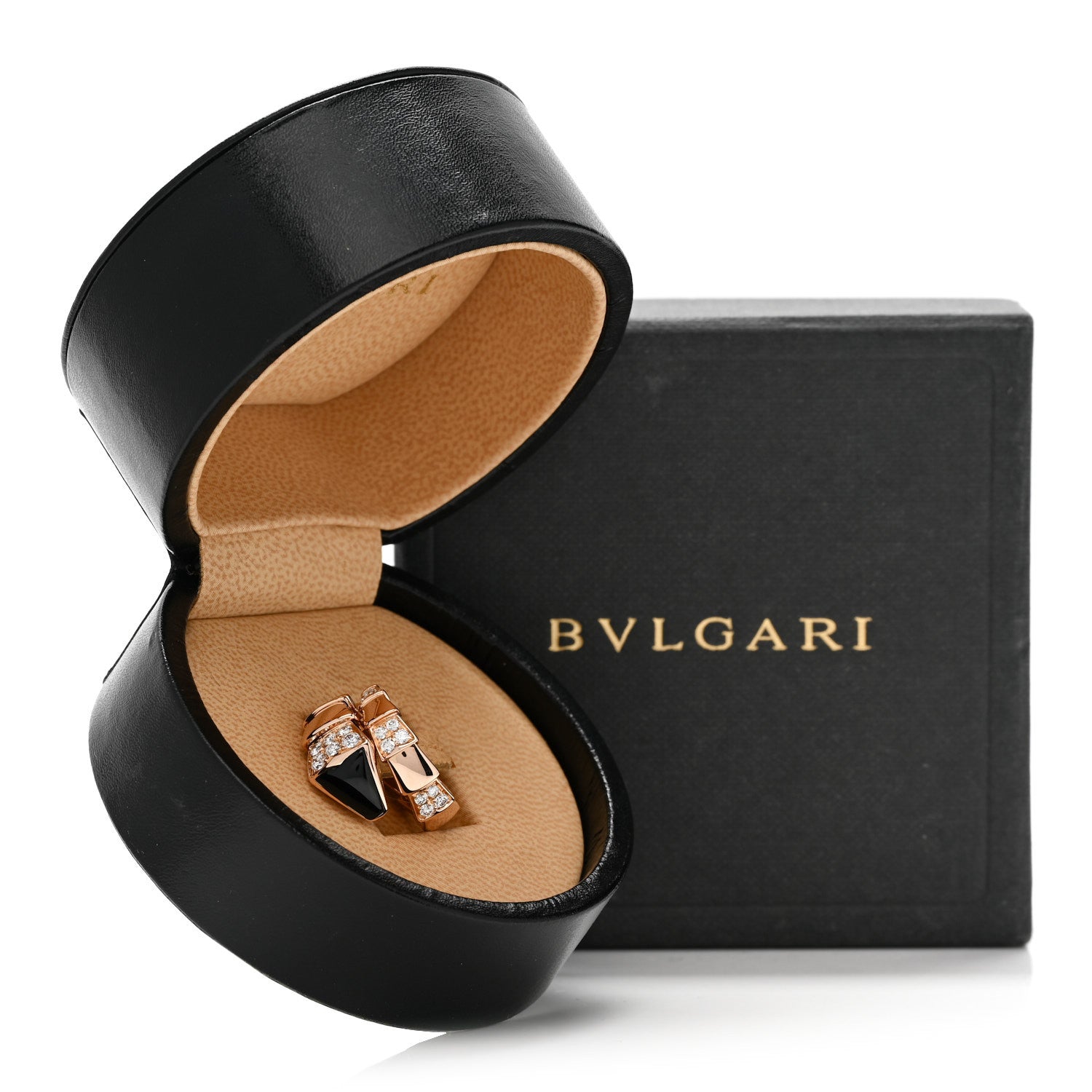 Bulgari 18K Rose Gold Diamond Black Onyx Serpenti Viper Ring S 5 of 5
