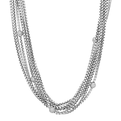 David Yurman Sterling Silver 18 Yellow Gold Diamond Multi Strand Station Necklace 1 of 4