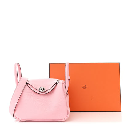 Hermes Taurillon Clemence Verso Mini Lindy 20 Rose Sakura Gris Perle 11 of 11