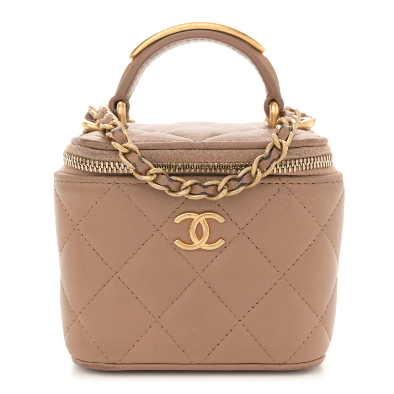Chanel Lambskin Quilted Top Handle Mini Vanity Case With Chain Beige 1 of 14