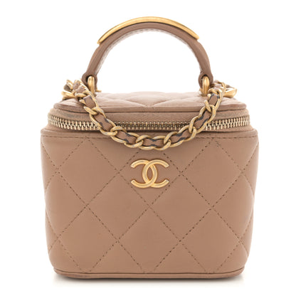 Chanel Lambskin Quilted Top Handle Mini Vanity Case With Chain Beige 1 of 14