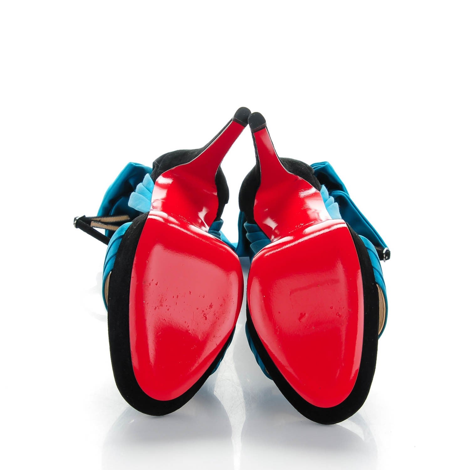 Christian Louboutin Satin Veau Velours Vampanodo 140 Platform Sandals 40 Black Peacock 4 of 7